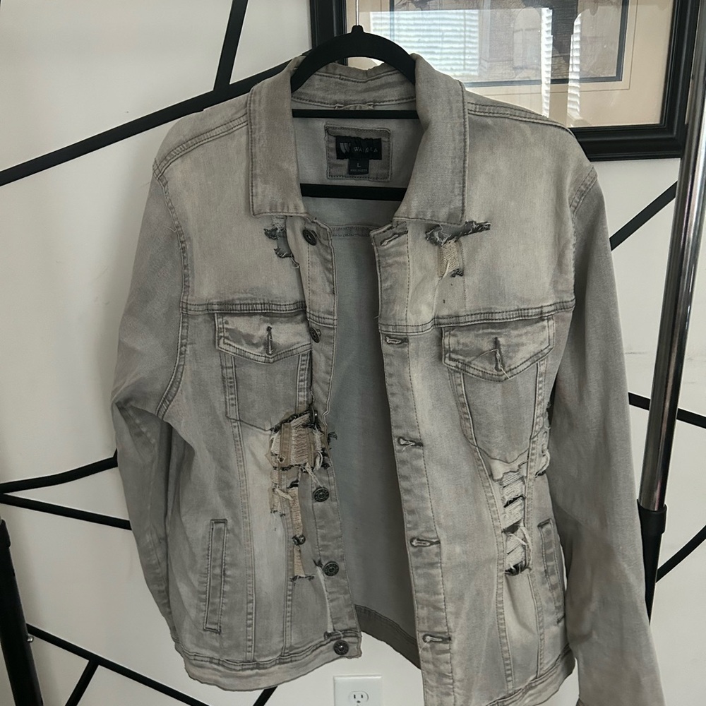 Custom Distressed Waimea Gray Denim Jacket